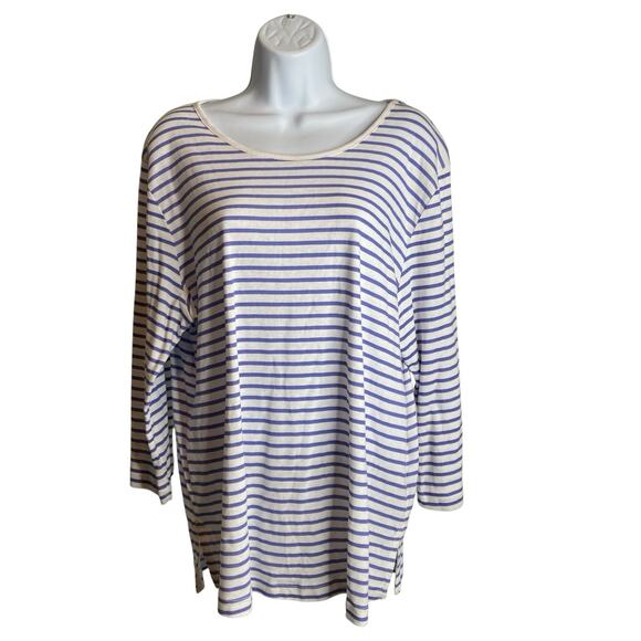 Lulu-B Women's Blue White‎ Striped Long Sleeve Tunic Top Size 1X Coastal Preppy - Picture 1 of 12